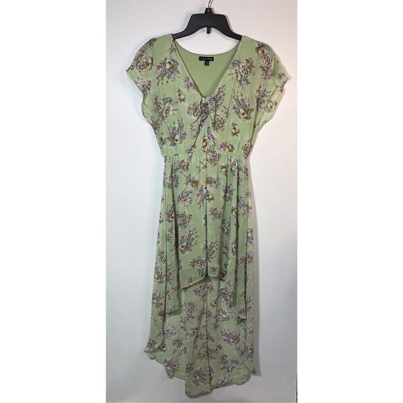 As U Wish Women's Floral Print V-Neck High Low Hem Dress Green Size Medium - Picture 1 of 8